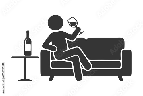 ソファでワインを楽しむ人物のシルエットアイコン