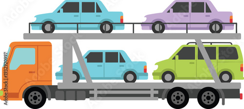 Car Carrier Transport Truck Icon Illustration with Multiple Vehicles Loaded on Auto Hauler for Logistics, Delivery, and Automotive Shipping Design