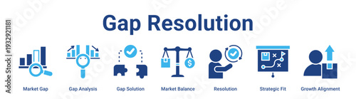 Gap Resolution web banner icon vector illustration concept for business with icon of Market Gap, Gap Analysis, Gap Solution, Market Balance, Resolution, Strategic Fit.