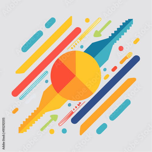 Colorful with pencils and pie chart multicolored