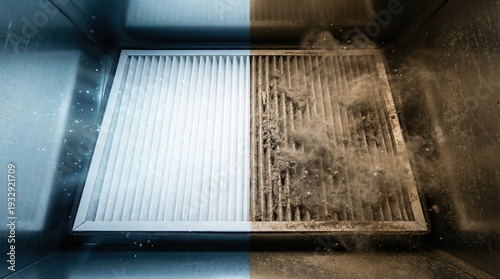 Side by side comparison of a clean and dirty air filter showing the importance of hvac maintenance for indoor air quality.
