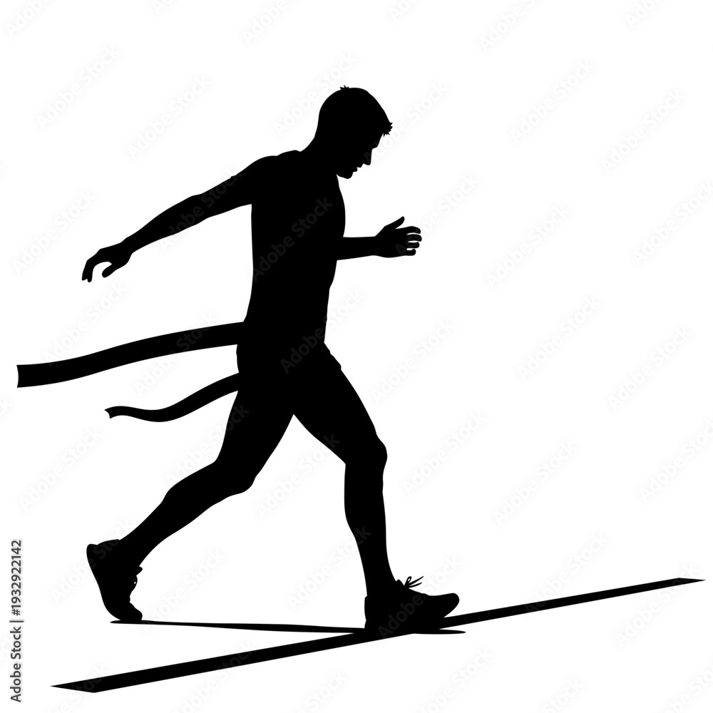 Fototapeta premium Silhouette of a runner crossing the finish line, achieving victory.