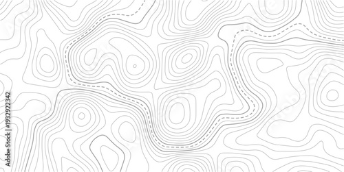 Geography landscape Topo contour map on white background, Black and white lines seamless Topographic map patterns, topography line map. Vintage outdoors style