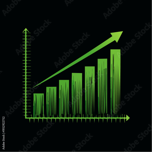 Green bar chart with upward trend arrow graph