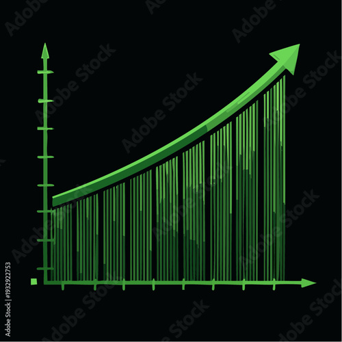 Green graph with bars and upward arrow chart