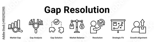Gap Resolution web banner icon vector illustration concept for business with icon of Market Gap, Gap Analysis, Gap Solution, Market Balance, Resolution, Strategic Fit.