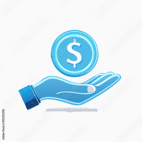 Blue hand holding dollar coin palm