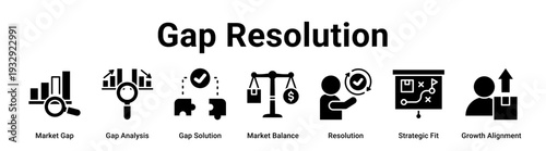 Gap Resolution web banner icon vector illustration concept for business with icon of Market Gap, Gap Analysis, Gap Solution, Market Balance, Resolution, Strategic Fit.