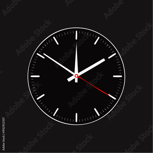 Analog clock face with white hands and red second hand white clock