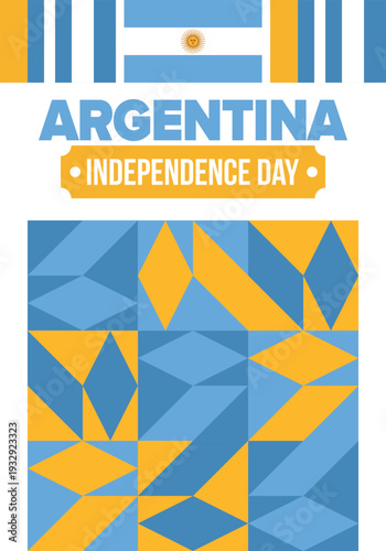Argentina National Day. Happy holiday. Independence and freedom day. Celebrate annual. Argentina flag. Patriotic argentine design. Poster, card, banner, template, background. Vector illustration