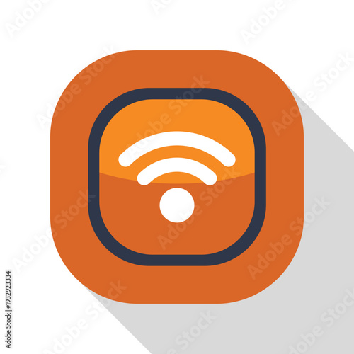 Rounded orange square icon displaying a white wi fi symbol with a long shadow