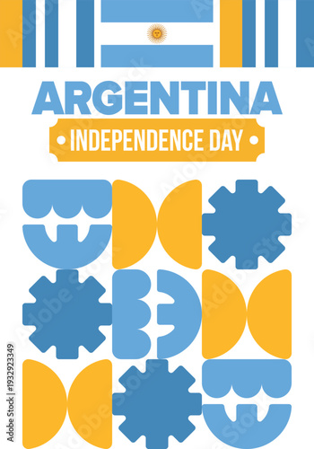 Argentina National Day. Happy holiday. Independence and freedom day. Celebrate annual. Argentina flag. Patriotic argentine design. Poster, card, banner, template, background. Vector illustration