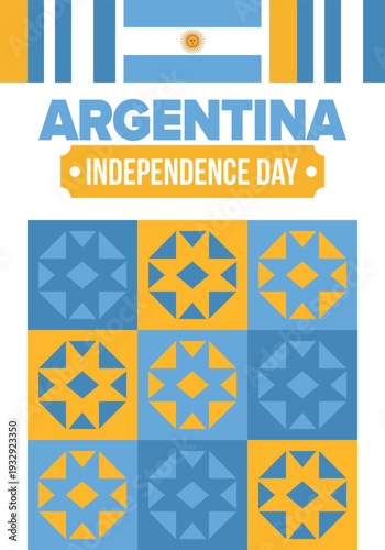 Argentina National Day. Happy holiday. Independence and freedom day. Celebrate annual. Argentina flag. Patriotic argentine design. Poster, card, banner, template, background. Vector illustration