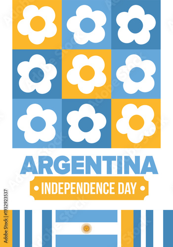 Argentina National Day. Happy holiday. Independence and freedom day. Celebrate annual. Argentina flag. Patriotic argentine design. Poster, card, banner, template, background. Vector illustration