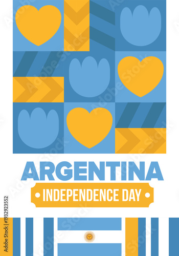 Argentina National Day. Happy holiday. Independence and freedom day. Celebrate annual. Argentina flag. Patriotic argentine design. Poster, card, banner, template, background. Vector illustration