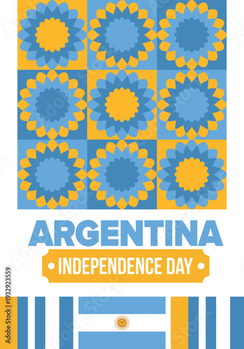 Argentina National Day. Happy holiday. Independence and freedom day. Celebrate annual. Argentina flag. Patriotic argentine design. Poster, card, banner, template, background. Vector illustration
