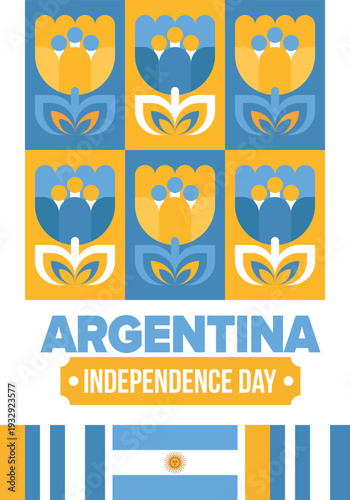 Argentina National Day. Happy holiday. Independence and freedom day. Celebrate annual. Argentina flag. Patriotic argentine design. Poster, card, banner, template, background. Vector illustration