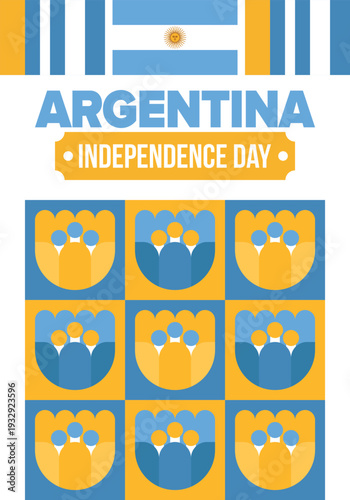 Argentina National Day. Happy holiday. Independence and freedom day. Celebrate annual. Argentina flag. Patriotic argentine design. Poster, card, banner, template, background. Vector illustration
