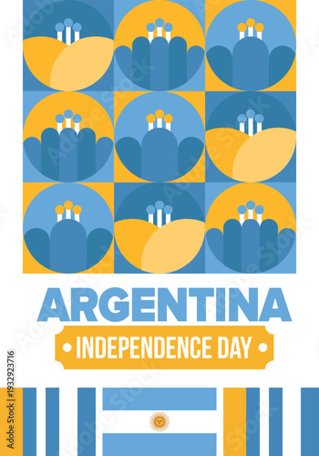 Argentina National Day. Happy holiday. Independence and freedom day. Celebrate annual. Argentina flag. Patriotic argentine design. Poster, card, banner, template, background. Vector illustration