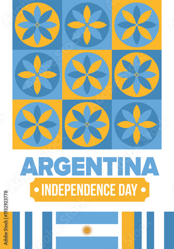 Argentina National Day. Happy holiday. Independence and freedom day. Celebrate annual. Argentina flag. Patriotic argentine design. Poster, card, banner, template, background. Vector illustration