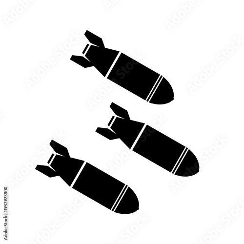 Modern Guided Military Bombing Explosive Weapons Striking Enemy Target Icon Silhouette Illustration Vector