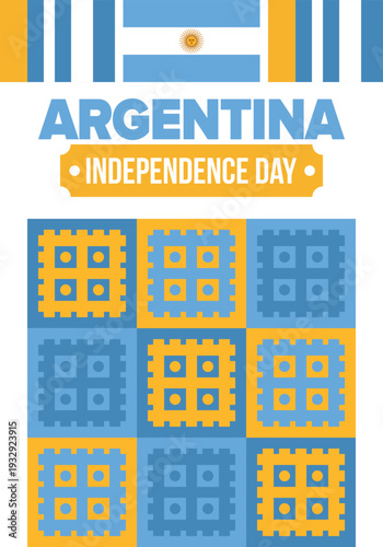 Argentina National Day. Happy holiday. Independence and freedom day. Celebrate annual. Argentina flag. Patriotic argentine design. Poster, card, banner, template, background. Vector illustration