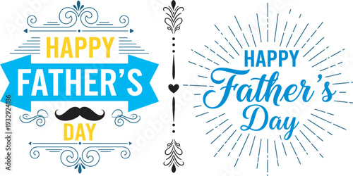 Happy father's day celebration greeting card with mustache and decorative elements