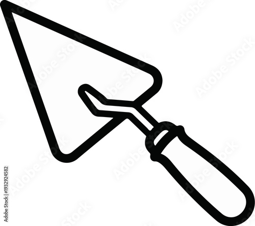 A simplified black and white line drawing of a masonry trowel