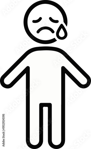 A simple line drawing of a sad person with a tear