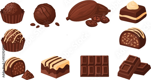 Chocolate candy illustration assorted sweets set