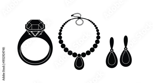 Jewelry silhouette illustration ring necklace earrings