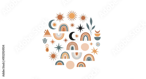 Boho rainbow illustration abstract pastel pattern