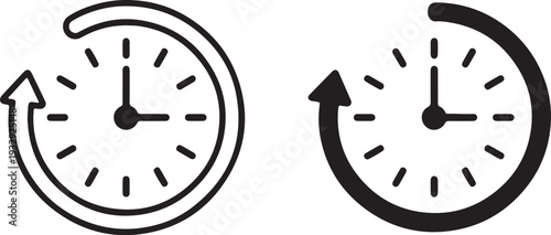 time management clock hourglass ,Refresh Time Clock Icon Set, black vector illustration design
