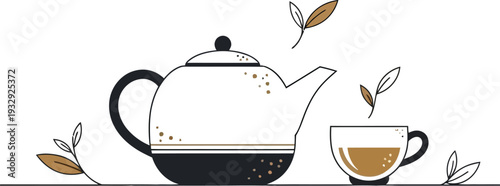 Teapot and tea cup illustration minimal design