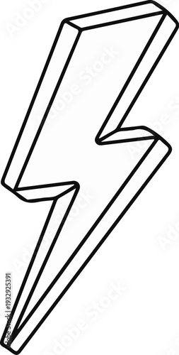 A black and white 3D illustration of a stylized lightning bolt symbol