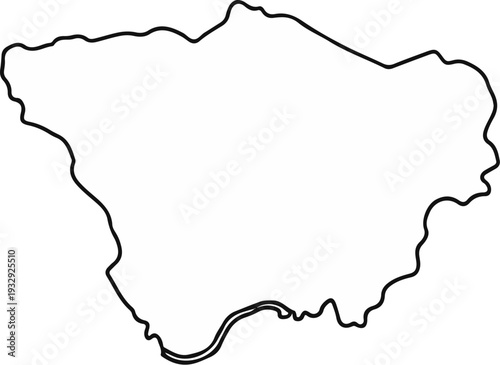 Abstract, black outline of a silhouette on a white background, possibly representing land