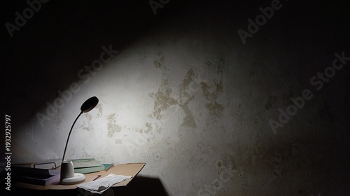 Minimalist Night Workspace with Focused Task Lighting and Copy Space