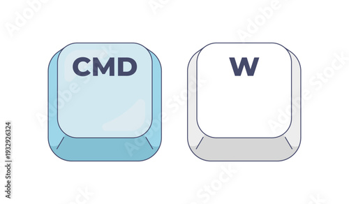Command W computer keyboard shortcut. Close active window, document. Quit current tab. Application control. Hotkey combo buttons for pc and laptop. Fast software efficiency. Flat vector illustration