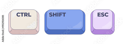Ctrl Shift Esc computer keyboard shortcut. Task manager tool. System monitoring. Performance check. Hotkey combo buttons for pc and laptop. Fast software efficiency. Flat vector illustration