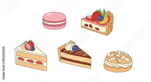 Sweet dessert slice illustration collection isolated