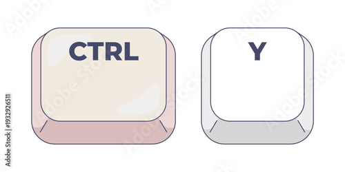 Ctrl Y letter computer keyboard shortcut. Redo command. Repeat restore last undone action in application. Hotkey combo buttons for pc and laptop. Fast software efficiency. Flat vector illustration