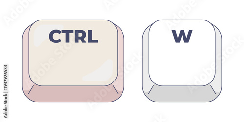 Ctrl W letter computer keyboard shortcut. Close current tab and document. Application window shut down. Hotkey combo buttons for pc and laptop. Fast software efficiency. Flat vector illustration
