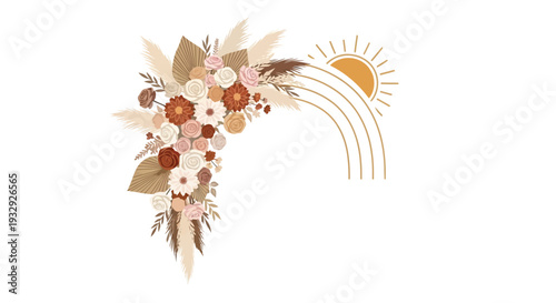 Boho floral rainbow illustration decorative arrangement