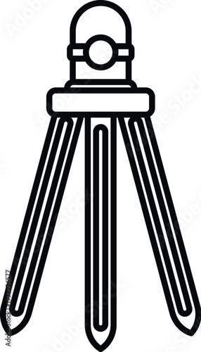 Geodetic surveying equipment tripod line art icon on white background