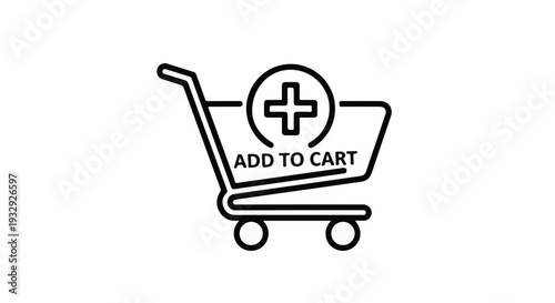 Outline of a shopping cart with a plus sign and text "ADD TO CART