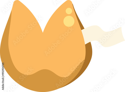 Fortune cookie showing a paper message predicting future luck on a white background