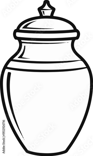 A black outline of a decorative pot with a lid