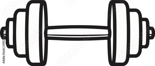 A simple black and white illustration of a dumbbell, a piece of exercise equipment