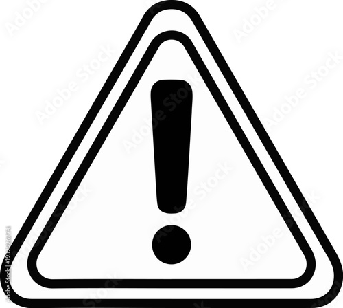Black and white warning sign with an exclamation mark inside a triangle