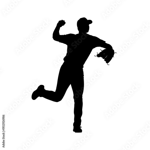 Silhouette of a Baseball Player Pitching the Ball with Force.